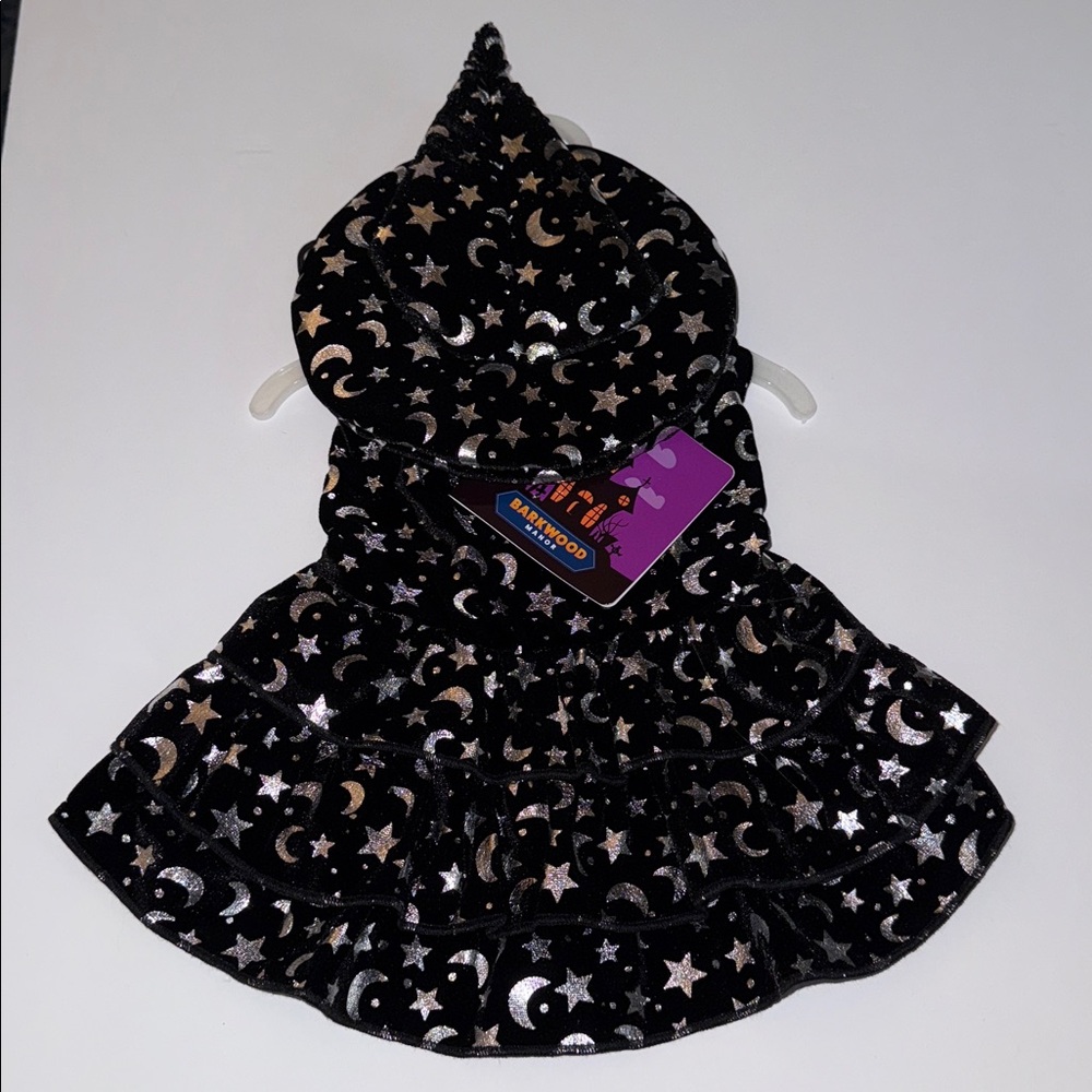 Barkwood Manor Black Silver Moon Stars Witch Dress and Hat Costume Size XS